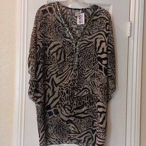 *NWT Rhinestone Animal Print Bathing Suit Cover Up